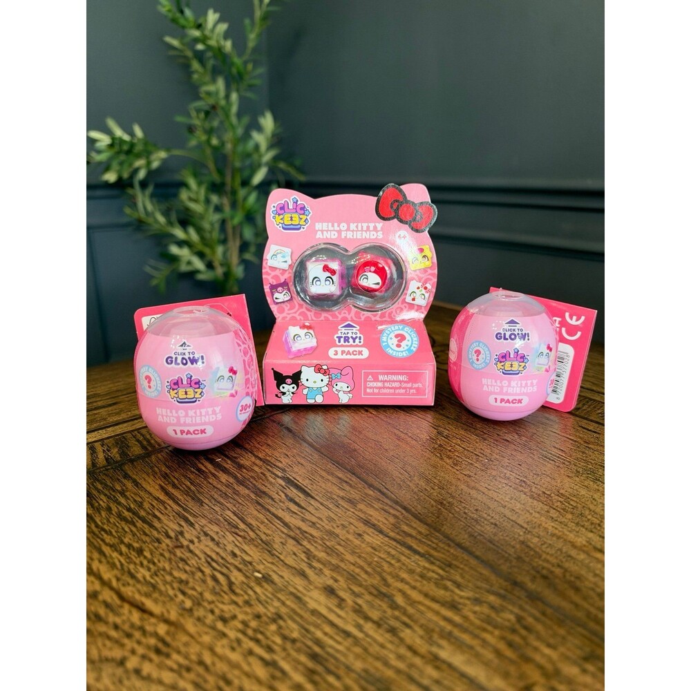 Hello Kitty Clickeez Bundle 3 Pack + 2 Mystery Light Up Blind Balls NEW